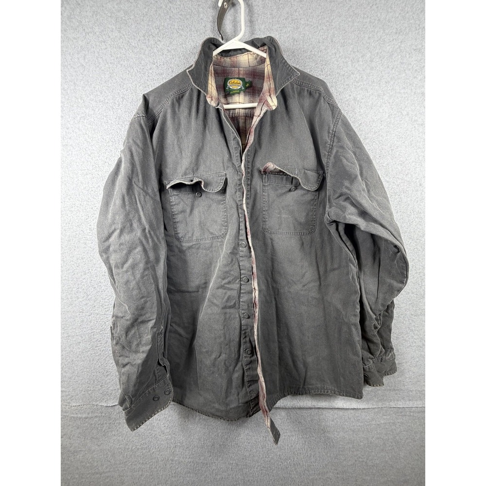 Cabelas Shirt Mens XLT Gray‎ Flannel Lined Canvas Button Up Long Sleeve Workwear